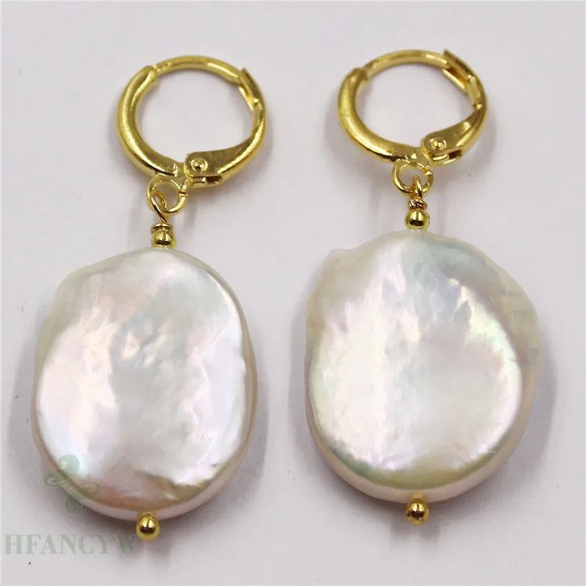 Большие белые серьги с барочным жемчугом 18-19 мм золотые украшения классические