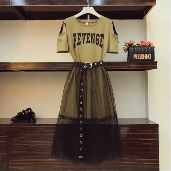 SMTHMA Летняя женская черная газовая юбка, комплект из двух предметов, длинная Дизайнерская футболка с открытыми плечами и газовая юбка, праздничная одежда