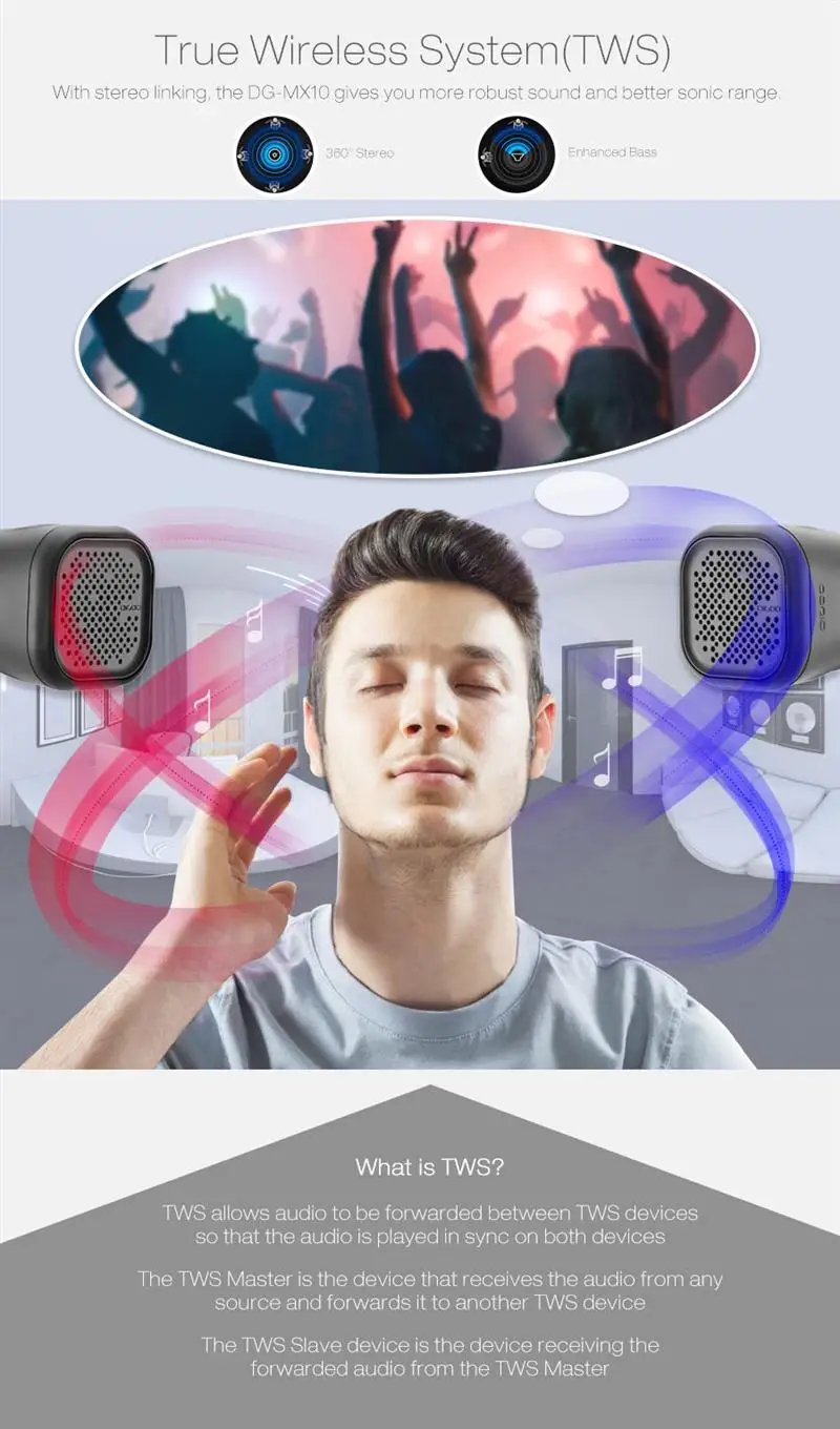 DIGOO 1 шт. DG-MX10 MX10 TWS беспроводной Водонепроницаемый IPX7 bluetooth V4.2 портативный динамик HD звук и улучшенный бас громче громкость 3 Вт