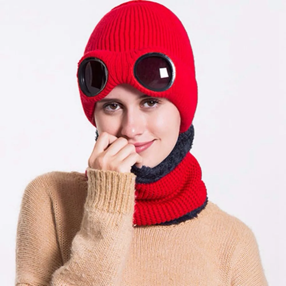 SYi Qarce,, однотонная зимняя вязаная шапка s Skullies Beanies, шапка для женщин и мужчин, Двойная съемная Кепка для очков, NM137-39