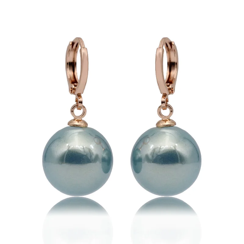 cyan-blue PATAYA, новинка, круглые длинные висячие серьги с жемчугом, 585, розовое золото, вечерние, свадебные серьги для женщин, простые, уникальные, изысканные, модные ювелирные изделия - Окраска металла: cyan-blue