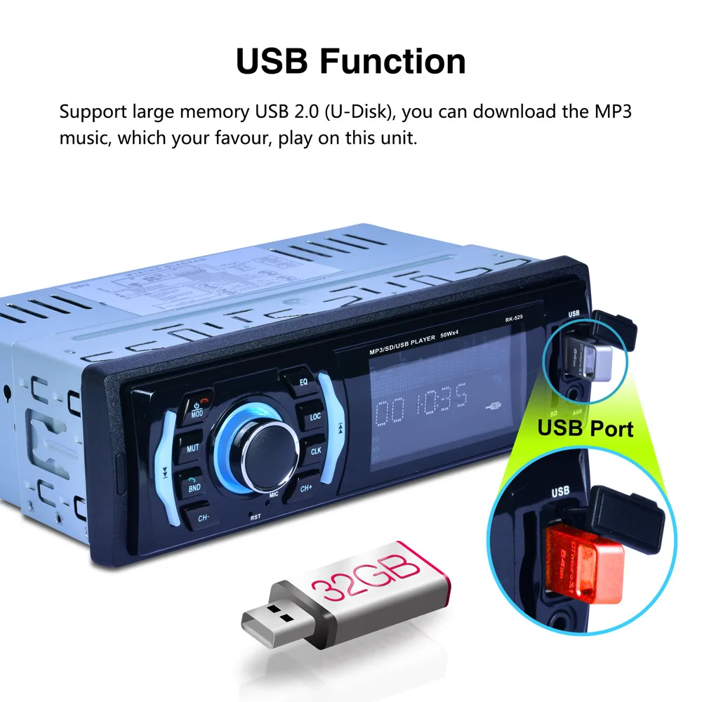 1 Din Автомобильный MP3 плеер с Bluetooth аудио приемником FM радио Поддержка