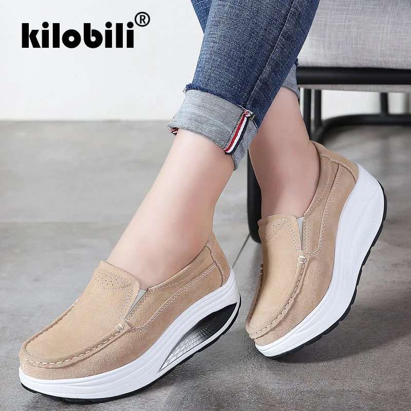Kilobili/2019 весенние женские туфли на плоской платформе замшевые подошве женская