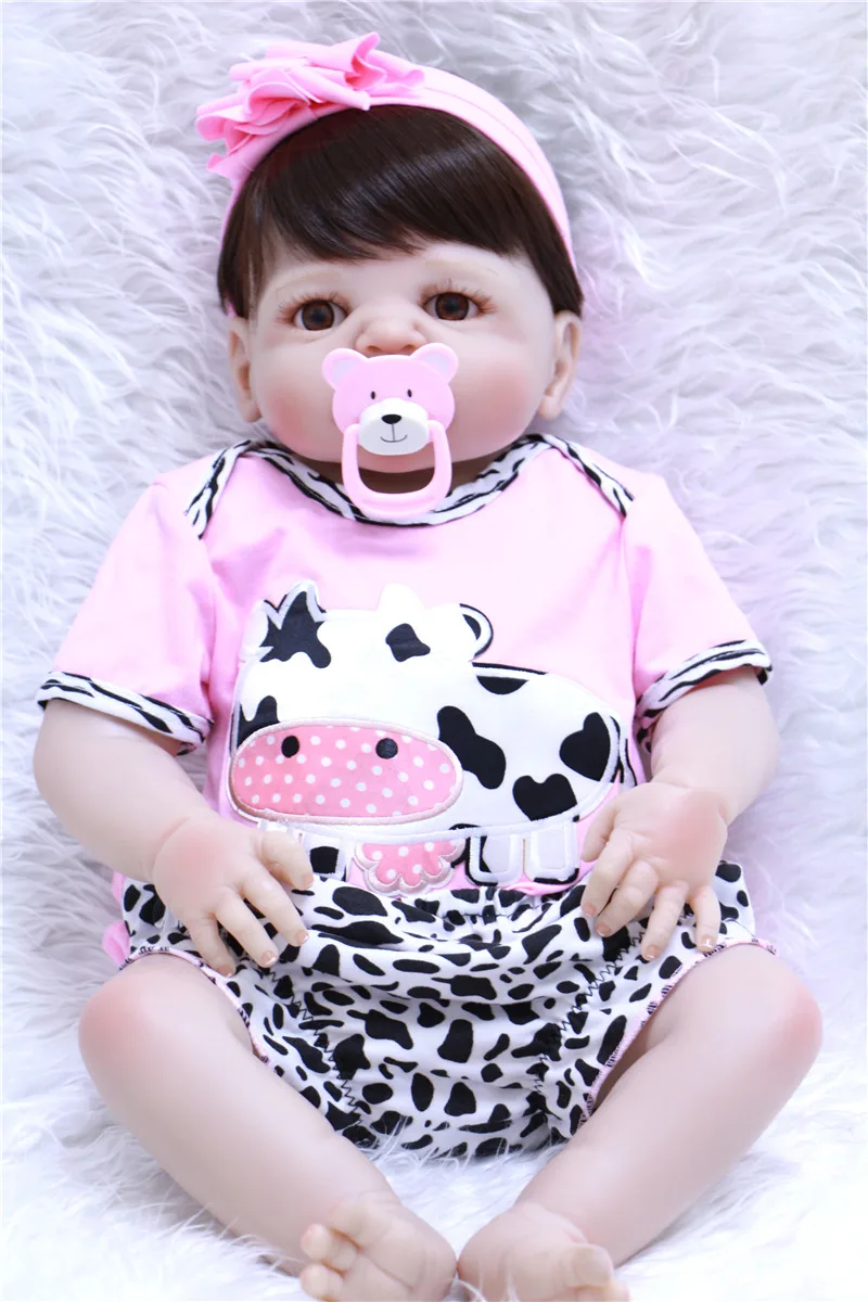 55 см силиконовый Reborn Baby Doll Toys коричневый парик для волос голубые/коричневые глаза