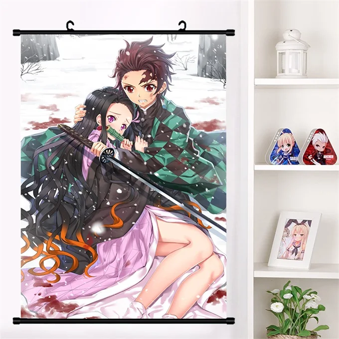 A Аниме демон убийца: Kimetsu no Yaiba Kamado Tanjirou Kamado Nezuko настенный свиток плакат Настенные подвесные плакаты домашний декор - Цвет: A