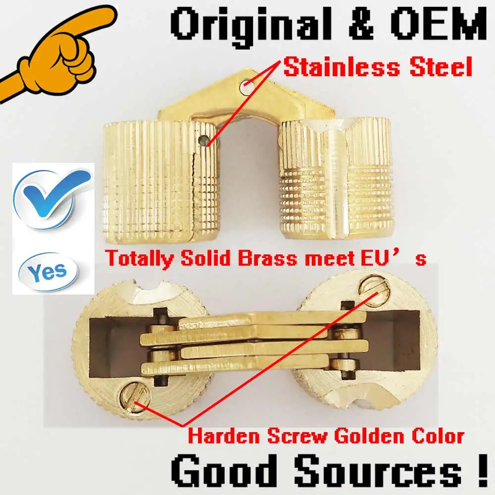14 мм одноцветное Латунь баррель шарнир двери скрытые петли вставка мебели