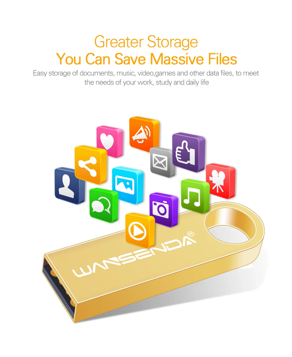 WANSENDA, серебристо-золотой USB флеш-накопитель, 4 ГБ, 8 ГБ, 16 ГБ, 32 ГБ, 64 ГБ, 128 ГБ, u-диск, флеш-накопитель, прямоугольная USB 2,0, USB, мини-флешка