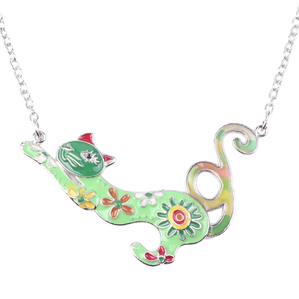 Bonsny Enamel Alloy Cat Kitten Necklace Pendant Chain Collar Novelty Animal Jewelry For Women Girls Pet Lovers Gift Party Charms | Украшения