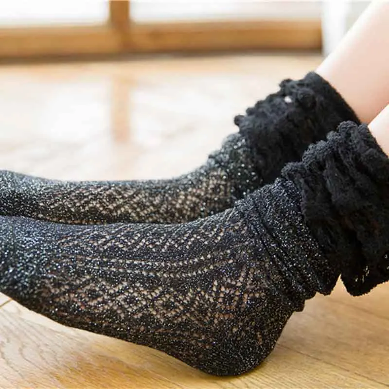 [Cospacool] глянцевый золотистый Серебристый шелк кружево ажурная сетка Sox Bubble