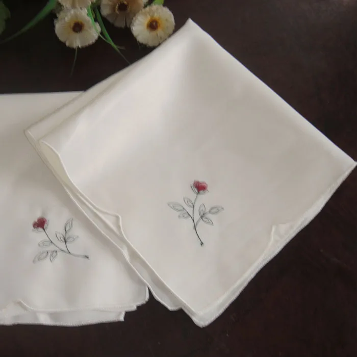 Льняная скатерть для салфеток 10 шт. носовой платок цветочной вышивки 44x44 см