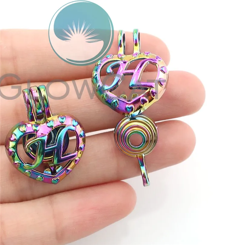 Ожерелье с радужным алфавитом в форме сердца 26 букв бусы клетка кулон