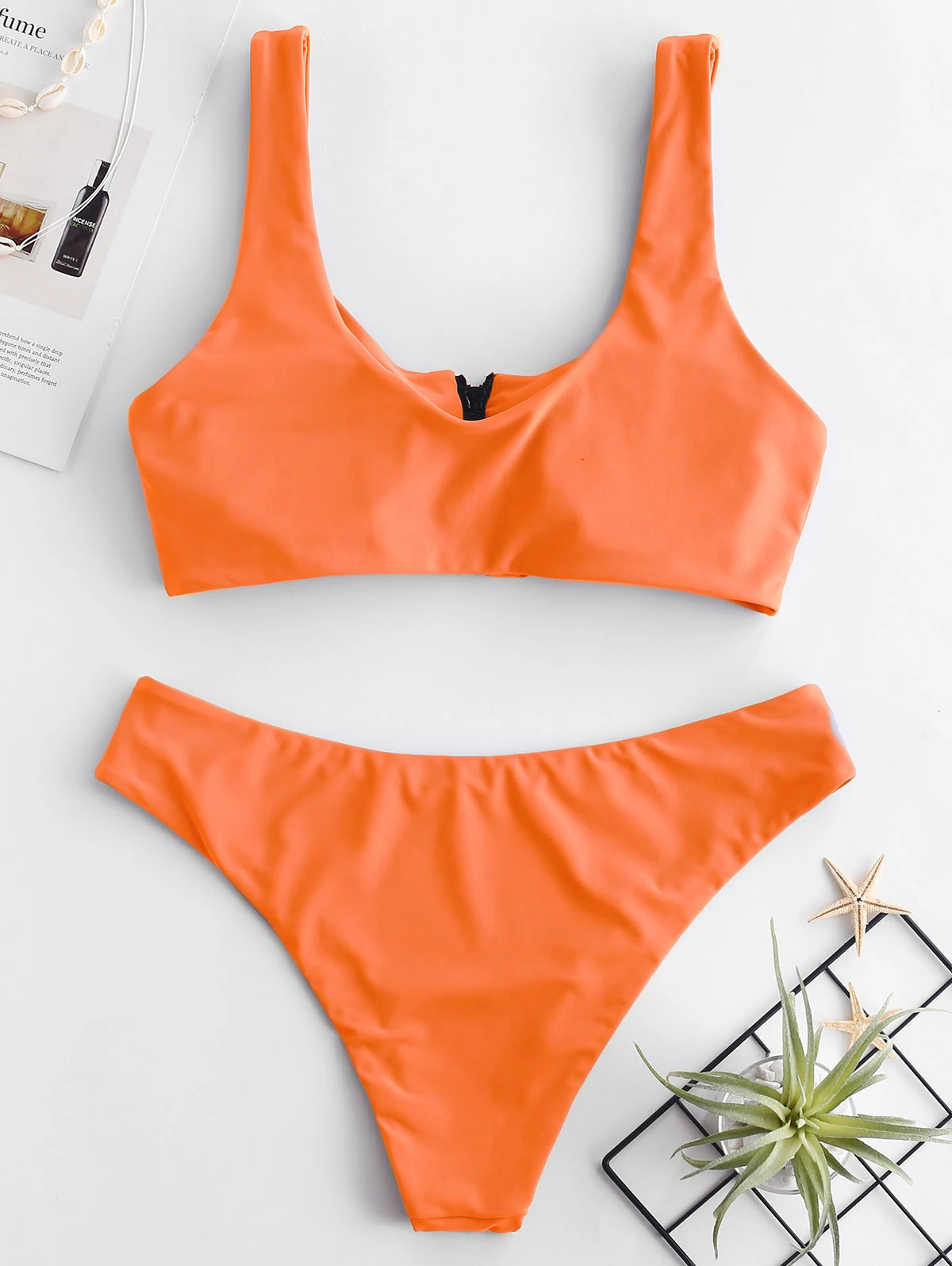 ZAFUL На застежке Tank Бикини Комплект Мягкий купальник Молнии Crop Top Твердые совок шеи Купальники Женщины Сексуальное Пуш Ап Купальник Бикини