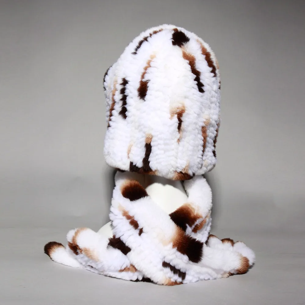 Зимний женский шарф с капюшоном из кроличьего меха разноцветная толстовка