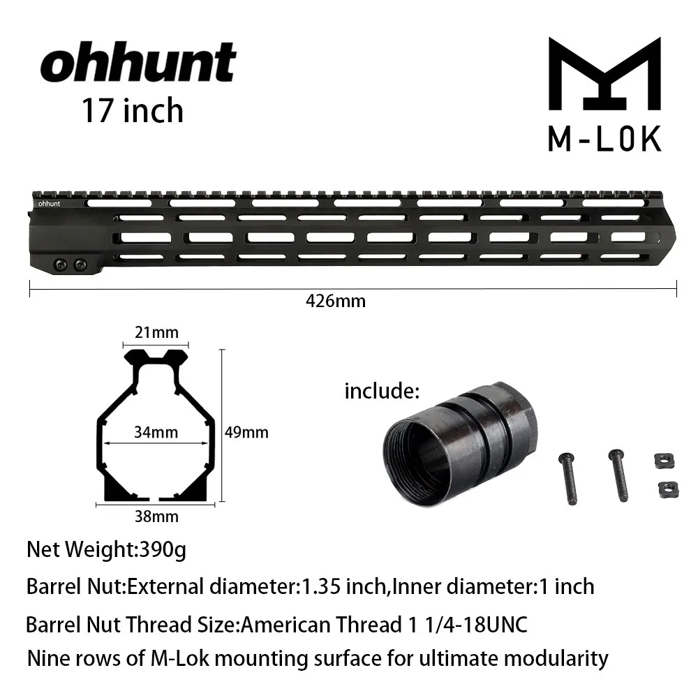 Ohhunt Тактический M-LOK поручень " 9" 1" 12" 13," 15" 1" M LOK поплавок Пикатинни кронштейн со стальной бочковой гайкой - Цвет: 17 Inch