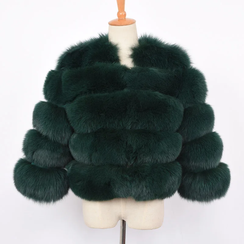 Dark Green Женская шуба из натурального Лисьего меха, зимние модные меховые куртки, толстая теплая пушистая Высококачественная верхняя одежда, Женский натуральный мех S1796 - Цвет: Dark Green