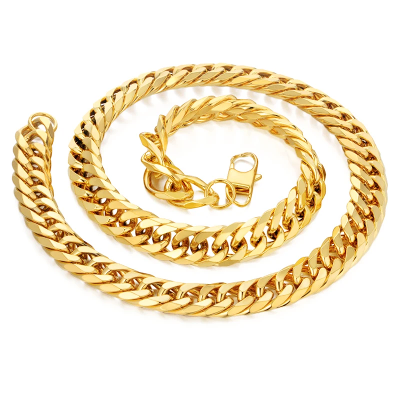 

14mm Miami Curb Cuban Chain Necklace For Men Gold Color Thick Stainless Steel Hip Hop Long Big Chunky Rapper Necklace Jewelry