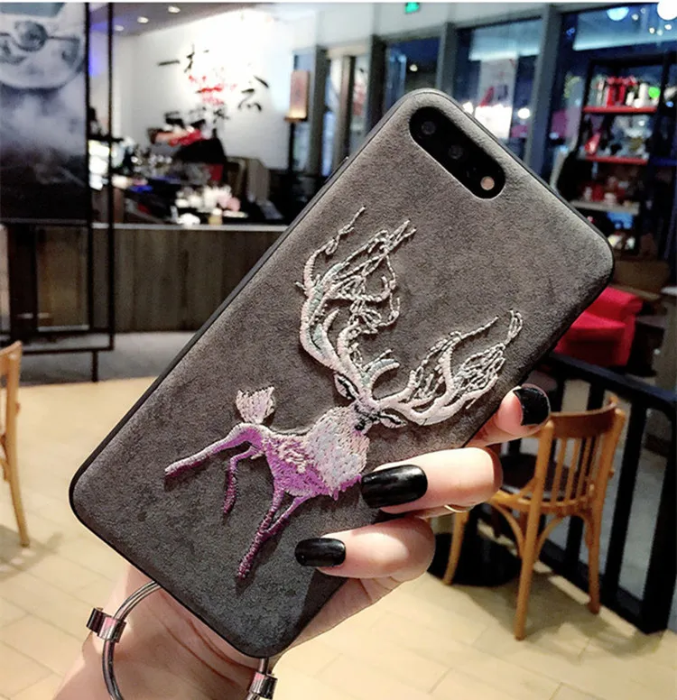 3D Вышивка кожаный чехол для телефона для iphone 6 6S 7 8 Plus Рождество Лось Олень Фламинго силиконовый чехол для iphone X XS чехол для MAX XR - Цвет: Gray