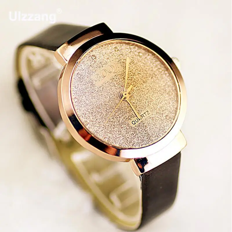 Роскошные часы из искусственной кожи розового золота с блестящими кристаллами