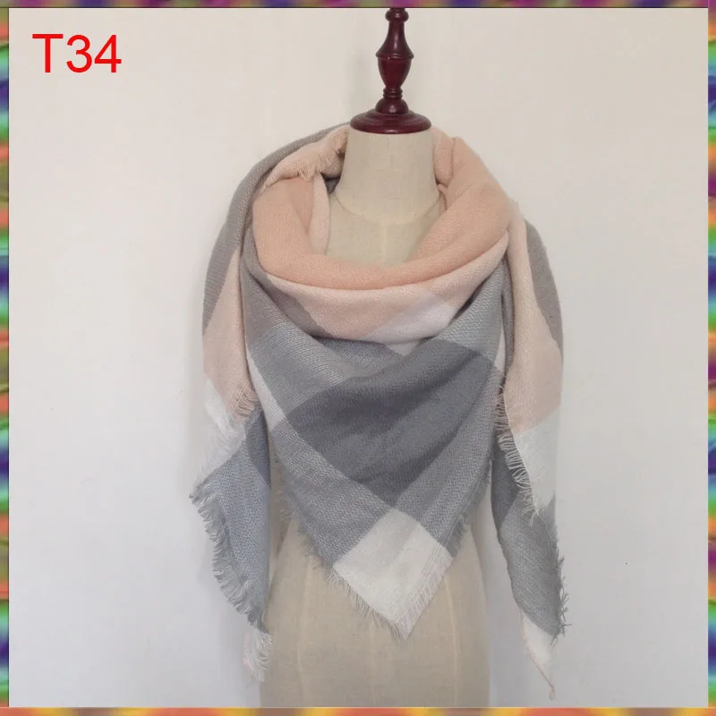 Брендовый женский зимний клетчатый треугольный вязаный шарф женские теплые шали