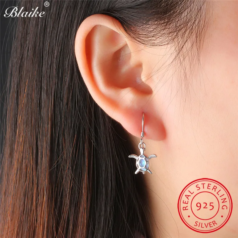 Женские серьги подвески Blaike из 100% настоящего серебра 925 пробы овальные с радужным