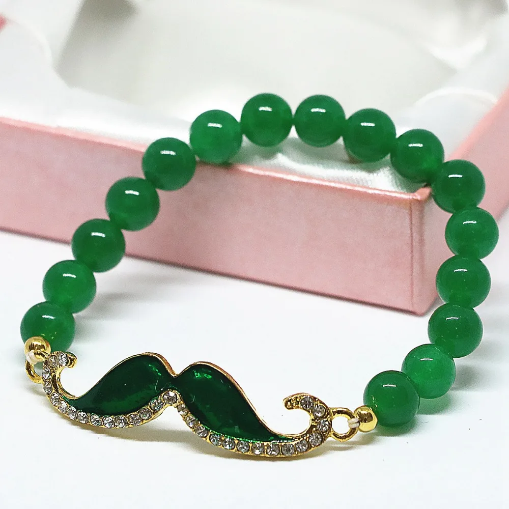 Модный браслет черный красный зеленый 8 мм круглый натуральный камень халцедон