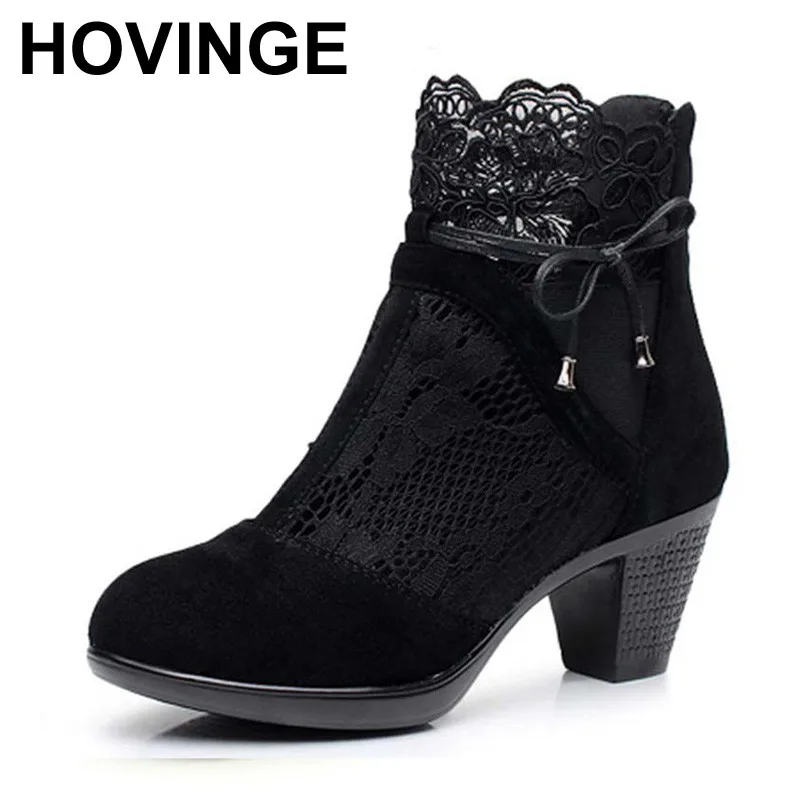 

HOVINGE Genuine leather spring and autumn martin boots medium hells shoes women's