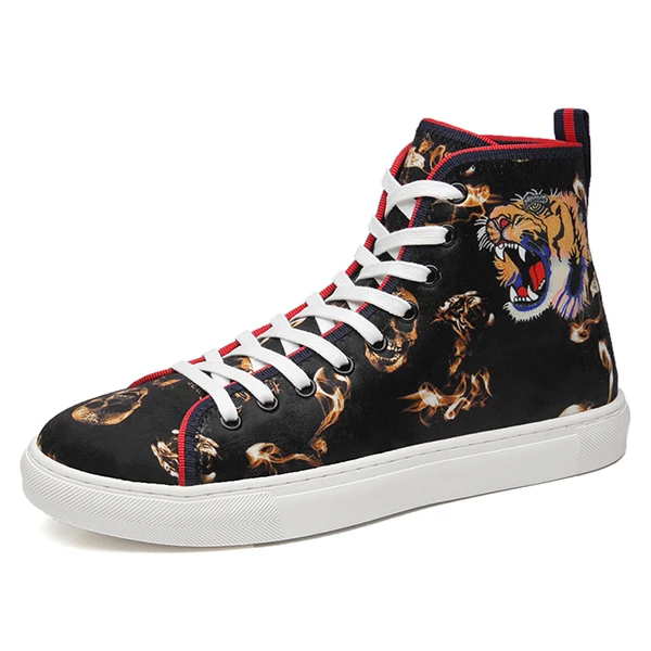 High-top Black Tiger CYYTL мужские кроссовки с высоким берцем Уличная обувь голова тигра конский волос 5D печать прогулки Tenis Masculino zapatillas hombre - Цвет: High-top Black Tiger