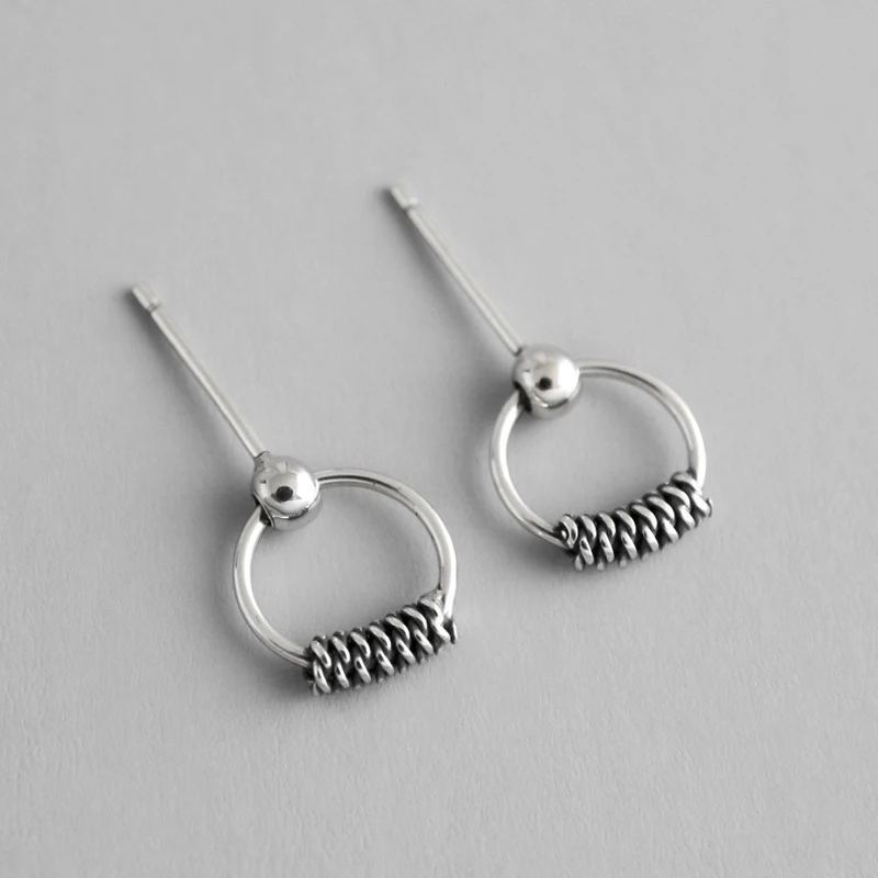 100% 925 Sterling Silver Stud Earrings Personality Simple Vintage Geometric Twist Fine Jewelry 2019 WDE016 | Украшения и