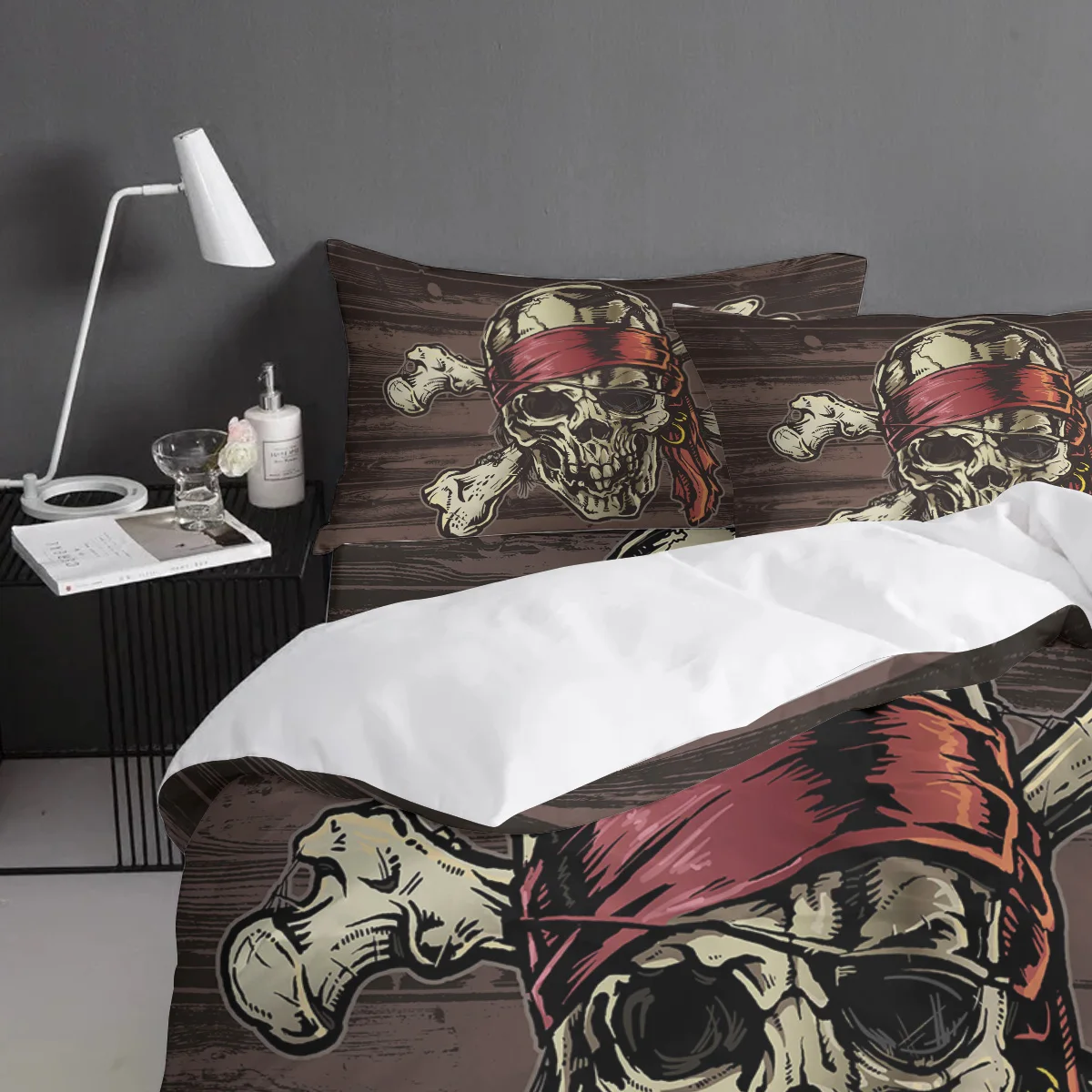 Pirate Skull Pattern Abraham Birthday 3 Piece Bedding Sets Quilt Cover 4 Pcs Polyester Fabric | Дом и сад