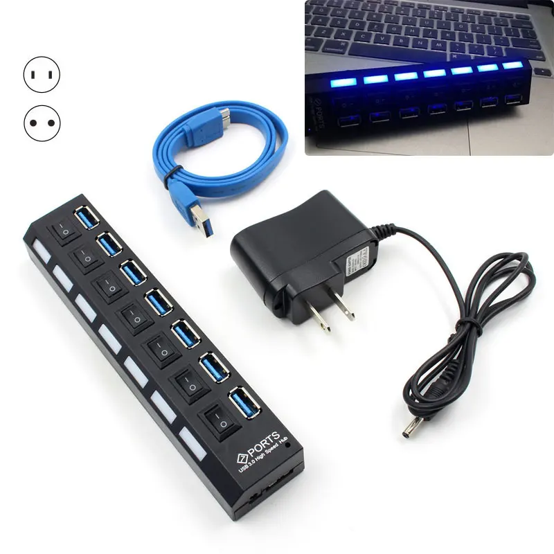 2019 горячий портативный 7 портов 5 Гбит/с USB 3 0 концентратор сплиттер с внешним