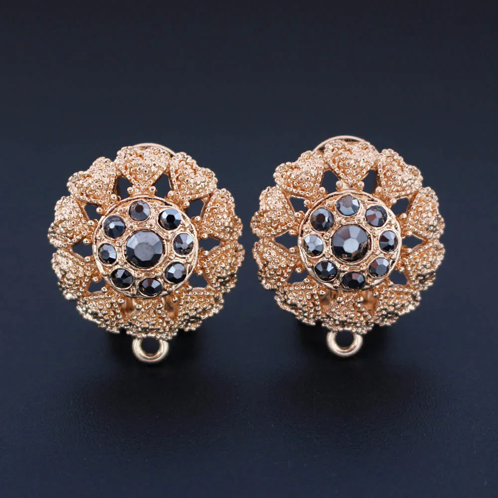 Earrings Post Connector Linkers Filigree Circle Flower Black CZ Metal Base for Women Retro Dangle Hanging Drop | Украшения и