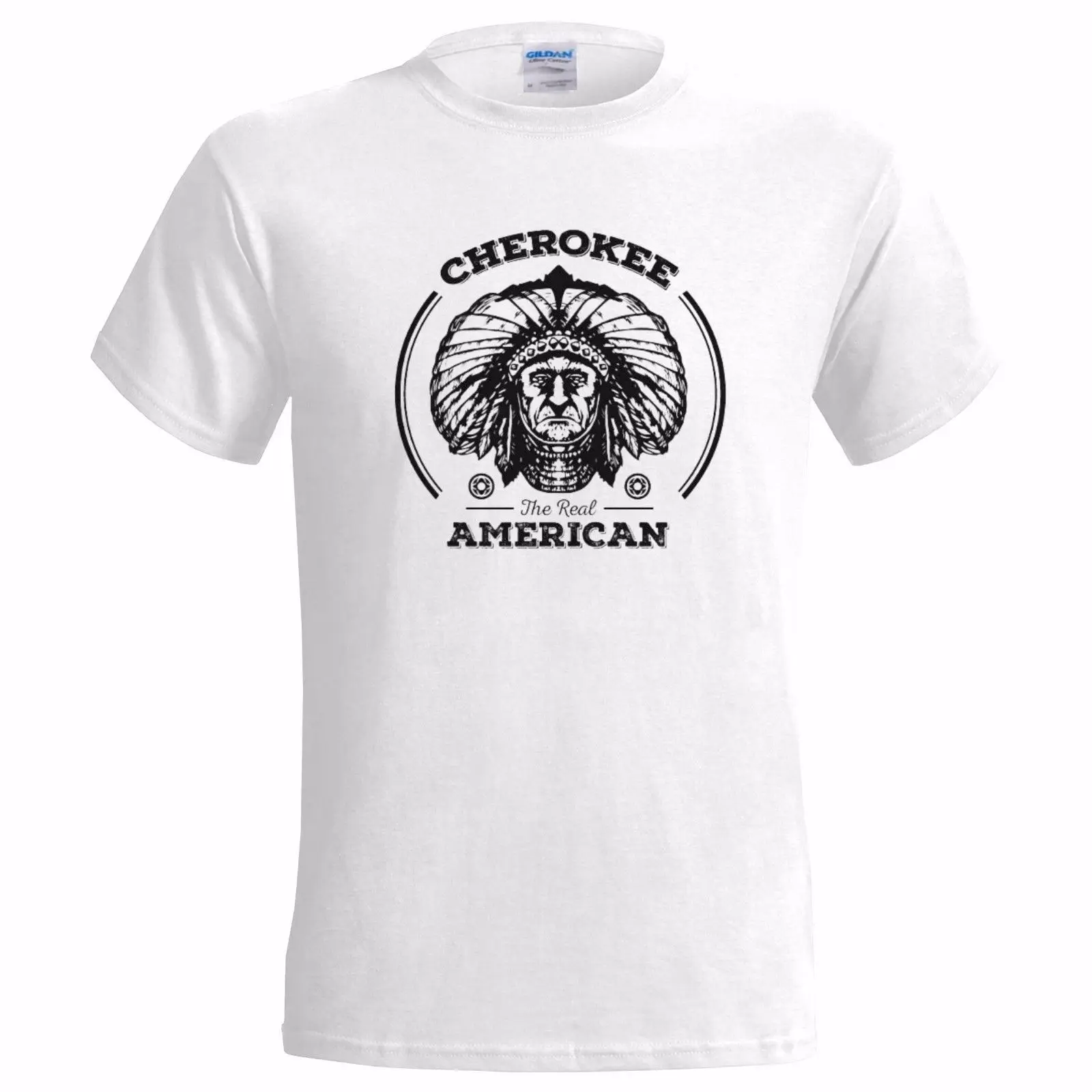 Cherokee Настоящее американская мужская футболка Индийский Родной рок стоя вождь