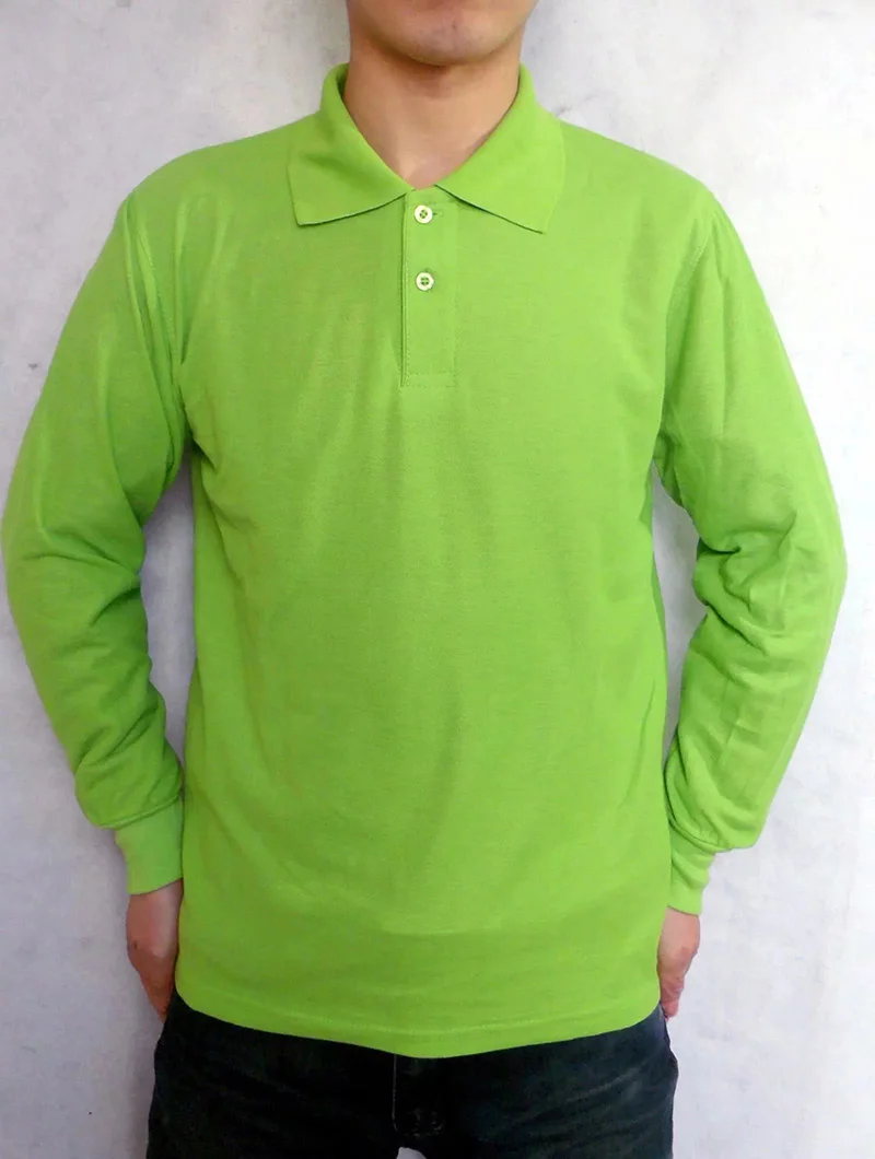 Apple green Новые мужские рубашки поло, мужские повседневные однотонные хлопковые рубашки поло с длинным рукавом, унисекс, с индивидуальным принтом, ваш собственный дизайн, логотип, модные брендовые Топы - Цвет: Apple green