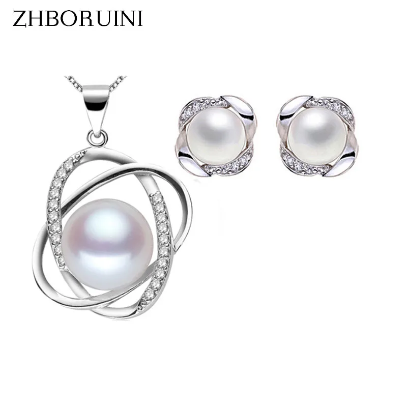 Женский ювелирный комплект из колье и серёг серебра 925 пробы|fashion pearl jewelry sets|pearl