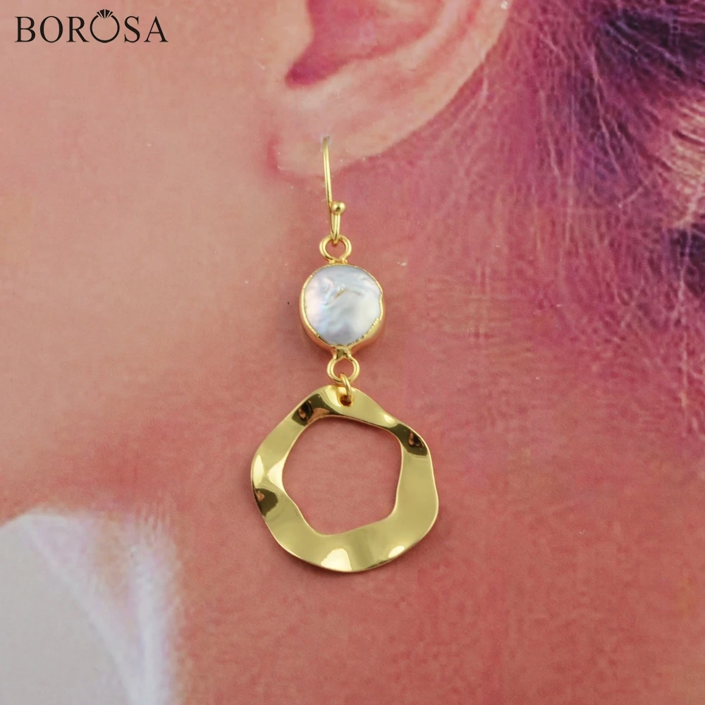 

BOROSA 5/10Pairs New Fashion Gold Color Natural Freshwater Pearl Drop Earrings High Quality Metal Gems Lady Jewelry G1789