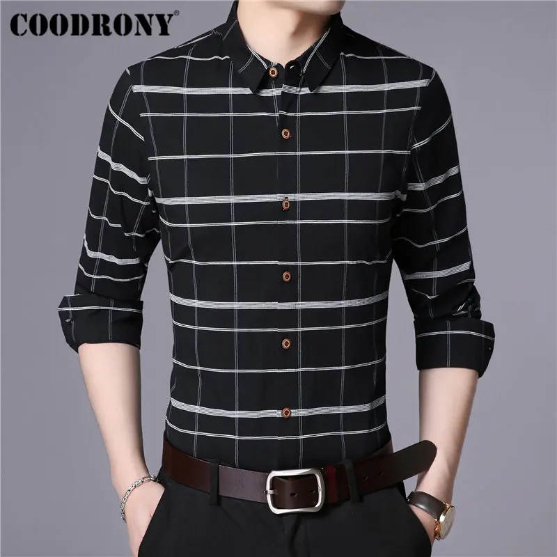 COODRONY, мужская рубашка, модная, в полоску, с длинным рукавом, рубашка, Мужская одежда, осень, Новое поступление, повседневные рубашки, хлопок, Camisa Masculina 96027
