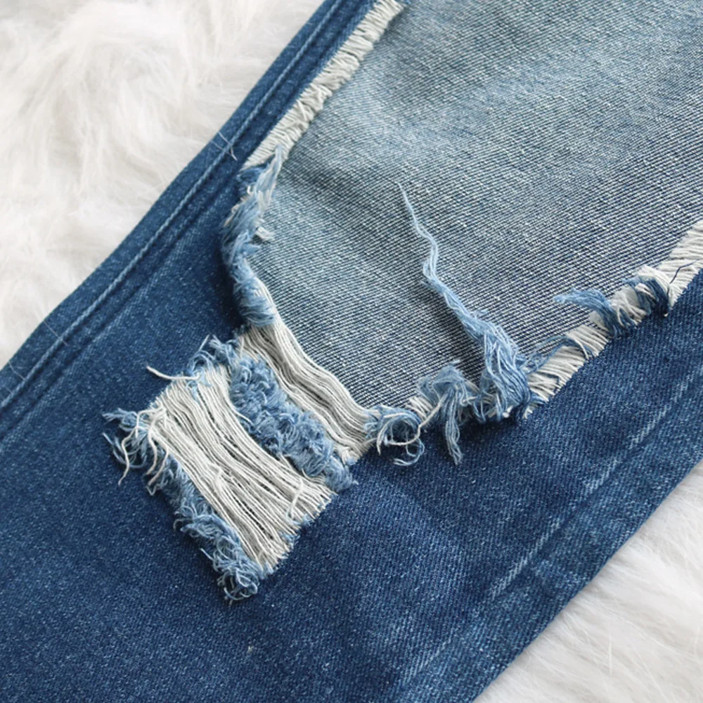 

Casual Hole Destroyed Ripped Blue Long Jeans Woman Elegant Pockets Long Pant High Waist Jeans Sexy Skinny Boyfriend Jeans Female