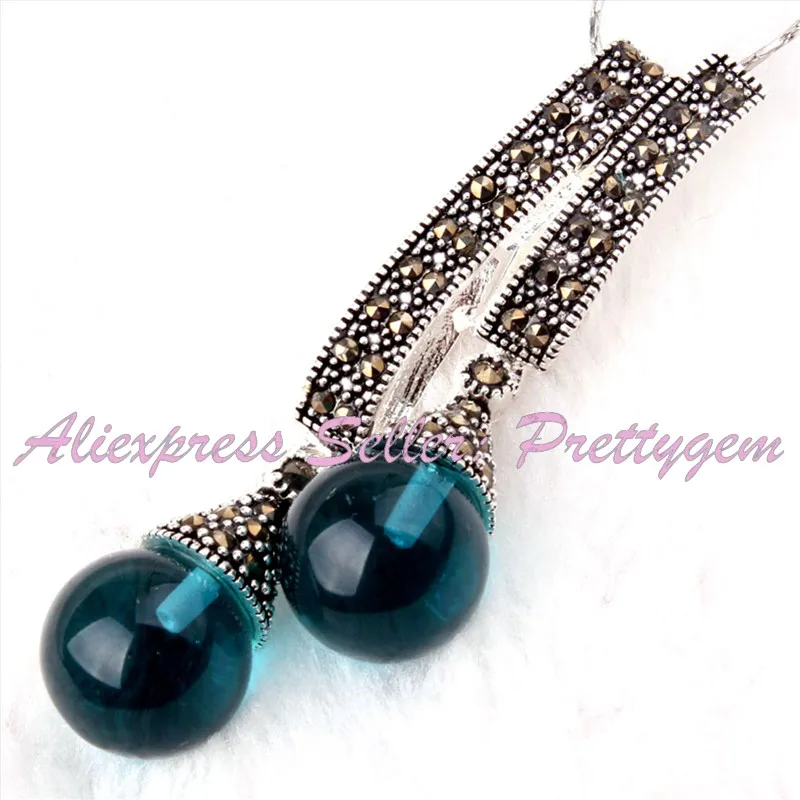 Blue CZ Crystal 12 мм Круглый: песчаник, кошачий глаз. Ракушка, Агаты, бирюзовый камень марказит тибетское серебро для женщин Рождественский подарок кулон 1 шт., 25x55 мм - Окраска металла: Blue CZ Crystal