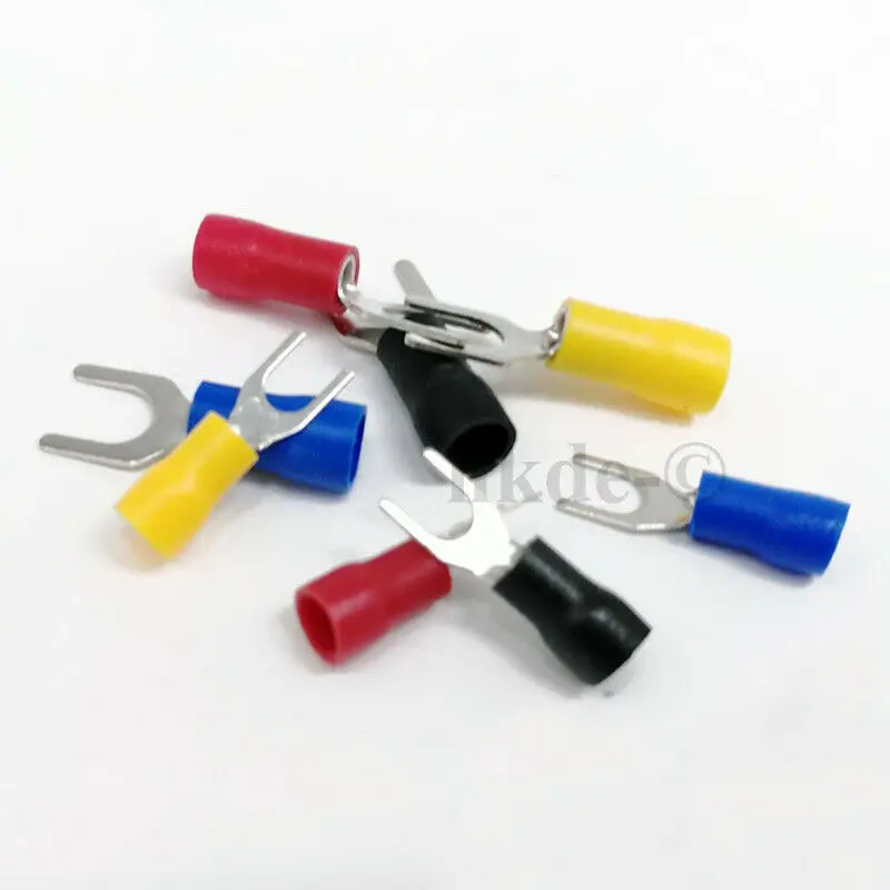 20/50/100PCS Fork Lug Crimp Connector Cable/Wire Terminals Insulated Spade Terminal Block Blue Color 0.5~2.5mm² | Обустройство дома