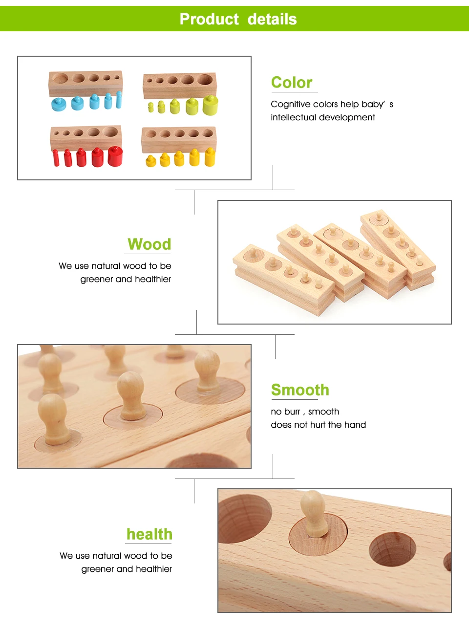 Logwood Wooden toys Montessori Educational Cylinder Socket Blocks Toy Baby Development Practice and Senses