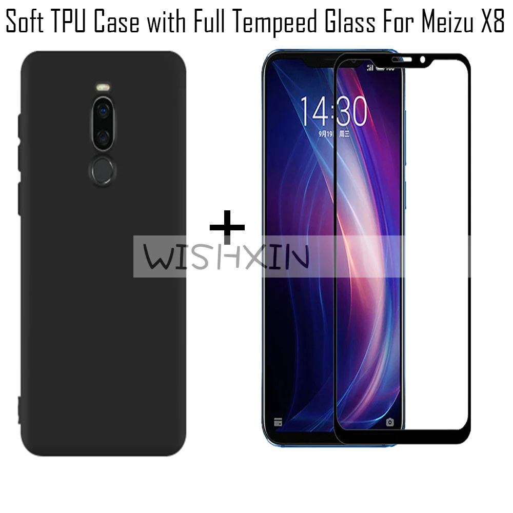 Чехол для Meizu X8 черный мягкий чехол из ТПУ с полным закаленным стеклом Global Vesion X 8