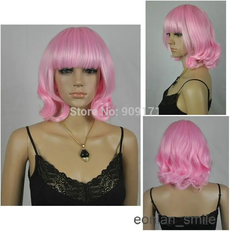 Parrucca парик Доставка ** Розовый Вьющиеся Короткий Парик Косплей |