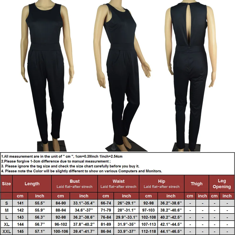 Женский Летний комбинезон без рукавов Черный Элегантный Модный с карманами и