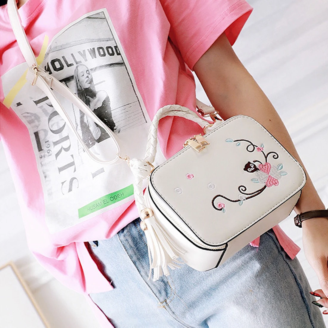 SFG дом летние белые Цветочный принт клапаном сумка Для женщин Сумка Элегантный