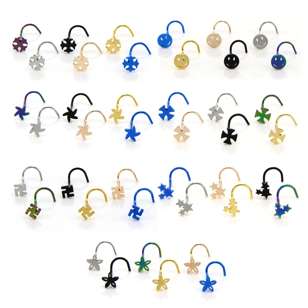 6 шт./компл. смешанные стальные кольца для носа Nariz пирсинг Серебряное кольцо и губ