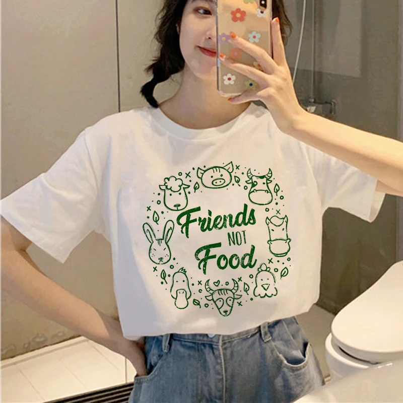 Vegan Harajuku Kawaii футболки для женщин Ullzang маленькие свежие в Корейском стиле футболка