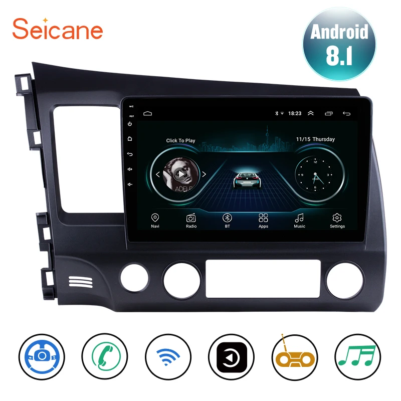 Seicane для 2006-2011 Honda Civic 10,1 дюймов Android 8,1 автомобильный радиоприемник с навигацией GPS 1080P автостерео Поддержка камеры заднего вида OBDII