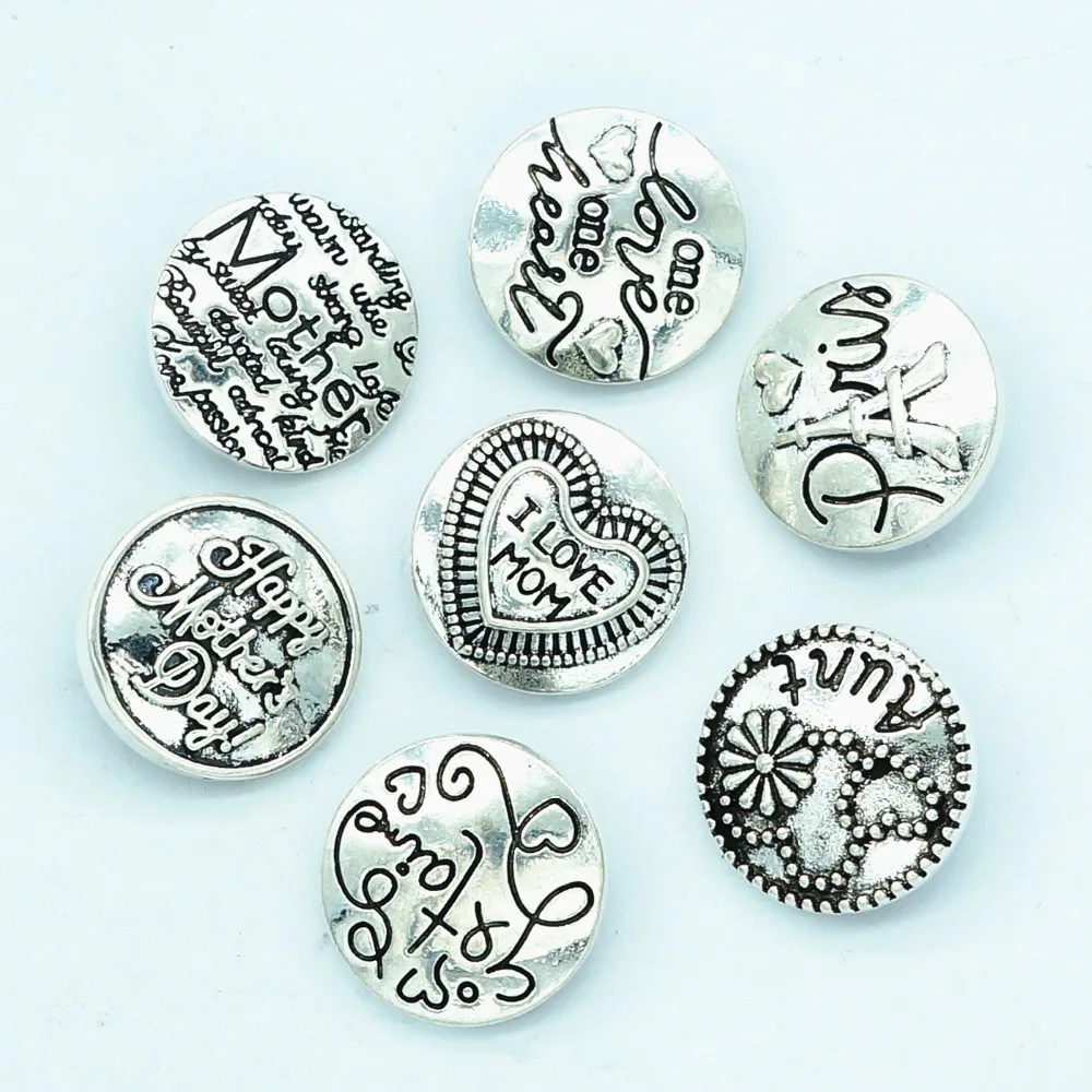

Модная красота простой узор Мама Любовь 18 мм кнопки оснастки подходят Кнопки для браслета ювелирные изделия оптом KZ3198
