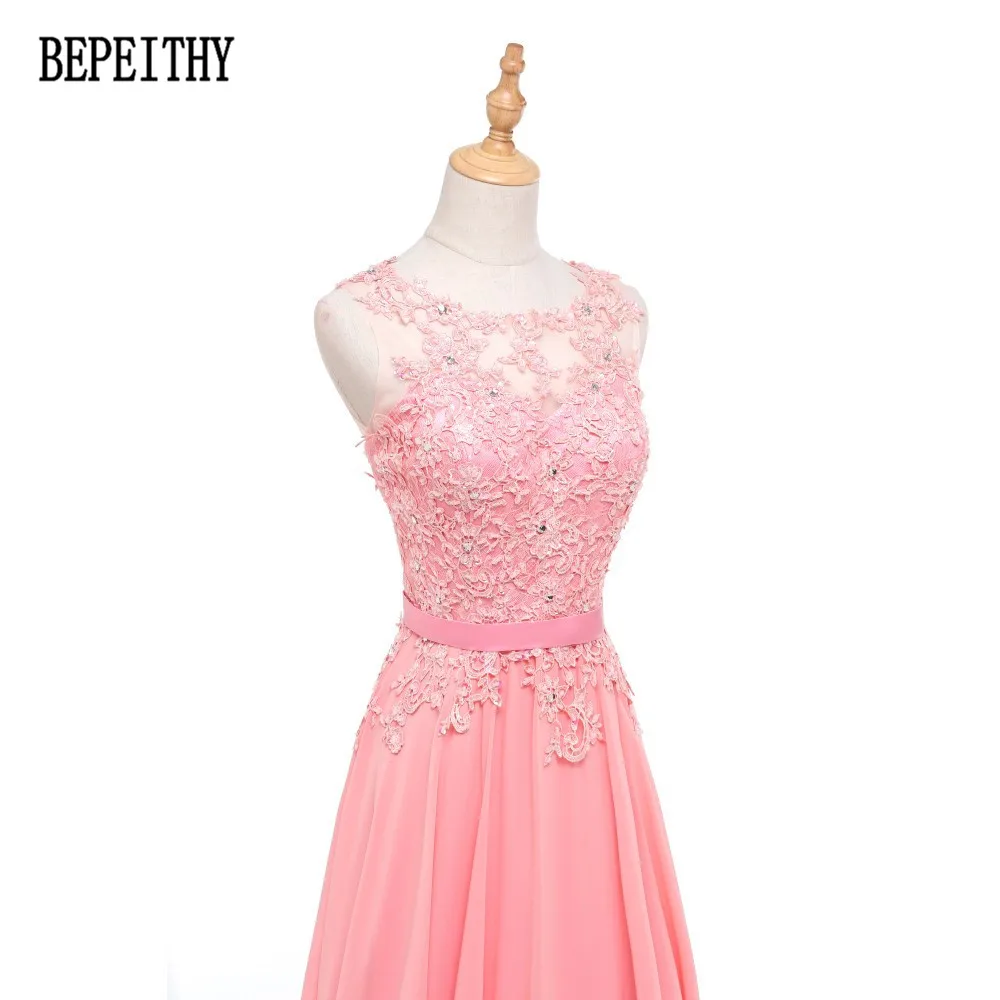 BEPEITHY Vestidos De Festa Тюль Кружева Аппликация вечернее платье кружево сзади бисер А-силуэт шифон Формальное свадебное платье