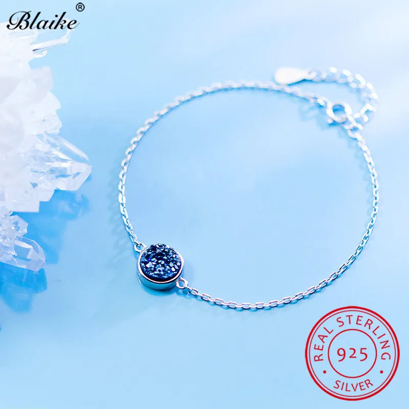 Уникальные браслеты из стерлингового серебра s925 пробы для женщин круглый синий